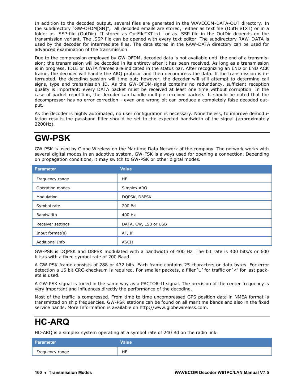 Gw-psk, Hc-arq | Wavecom W61PC V7.5.0 User Manual | Page 170 / 353