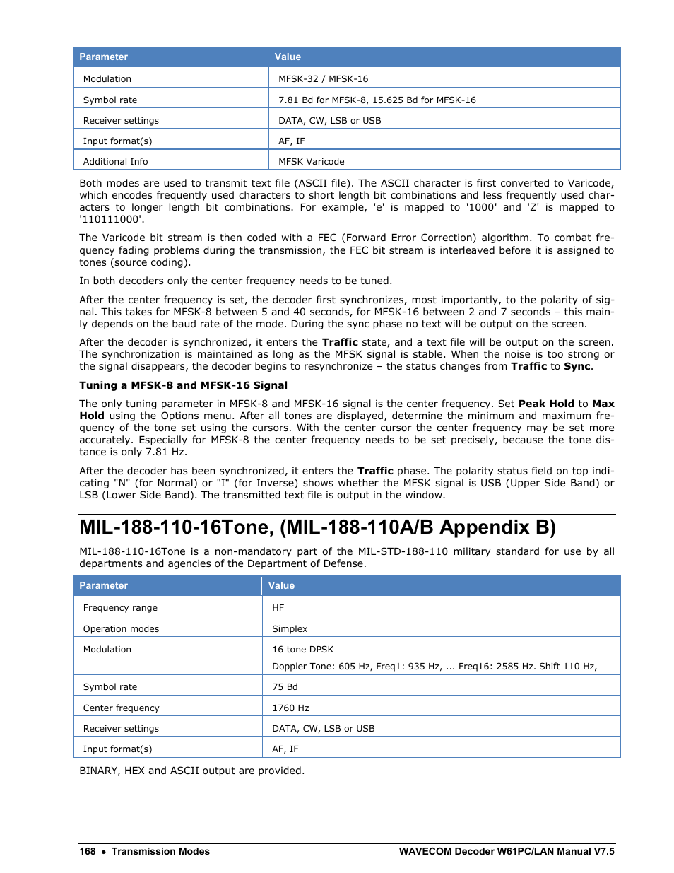 Mil-188-110-16tone, (mil-188-110a/b appendix b) | Wavecom W61PC V7.5.0 User Manual | Page 178 / 353