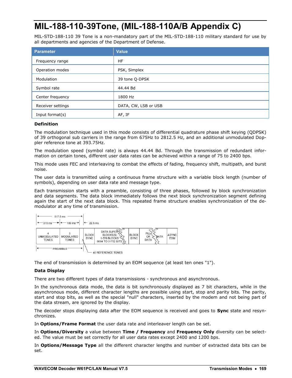 Mil-188-110-39tone, (mil-188-110a/b appendix c) | Wavecom W61PC V7.5.0 User Manual | Page 179 / 353