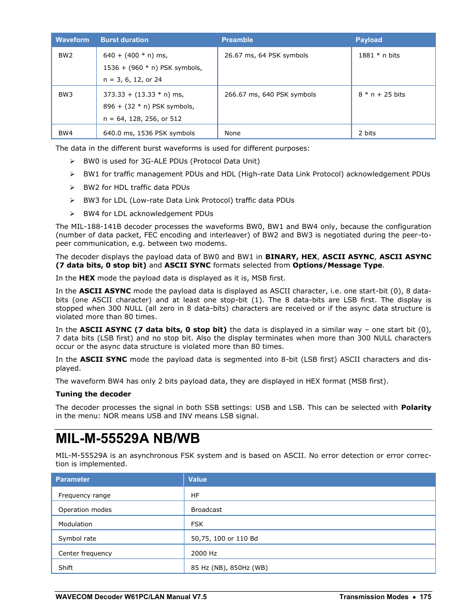 Mil-m-55529a nb/wb | Wavecom W61PC V7.5.0 User Manual | Page 185 / 353
