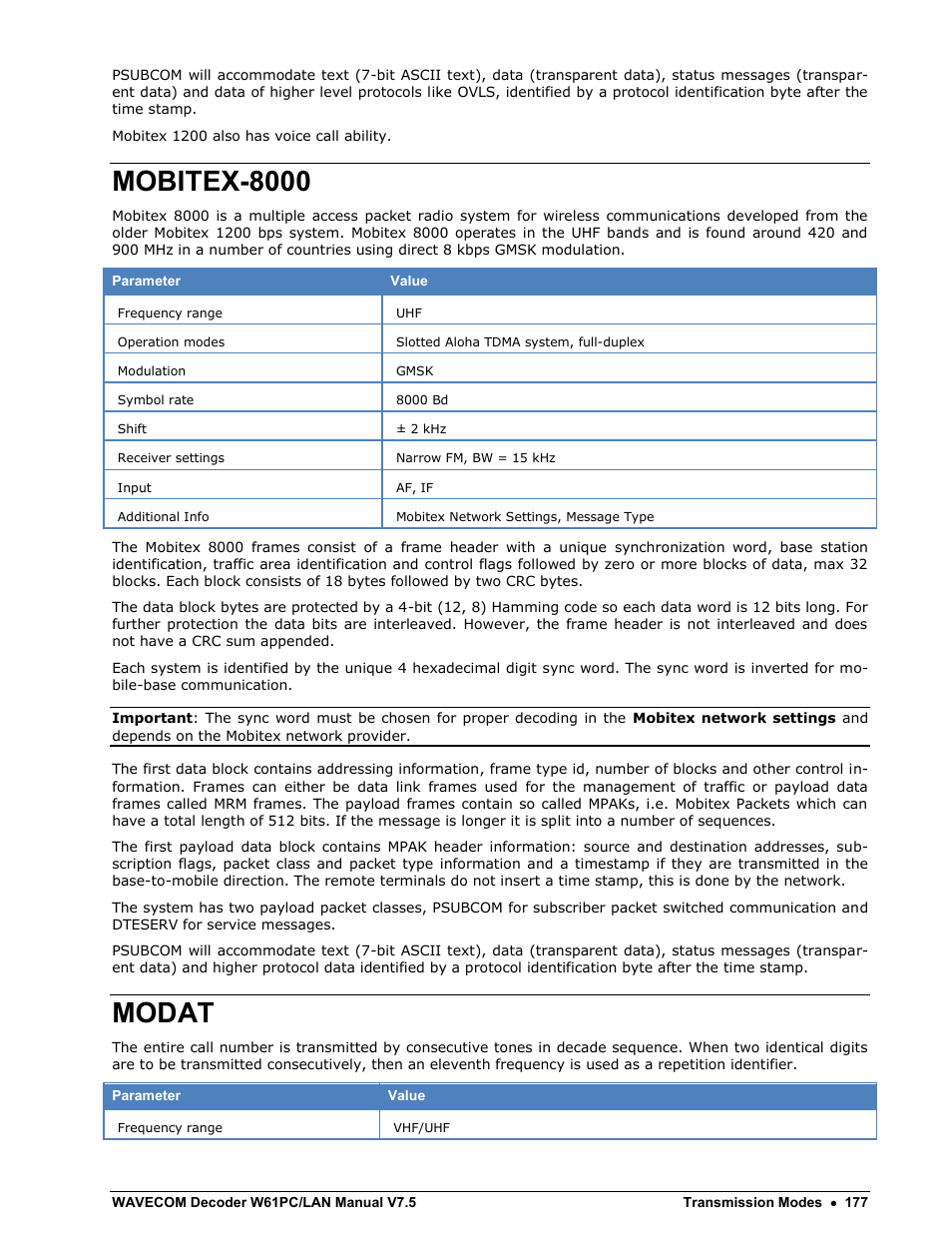 Mobitex-8000, Modat | Wavecom W61PC V7.5.0 User Manual | Page 187 / 353