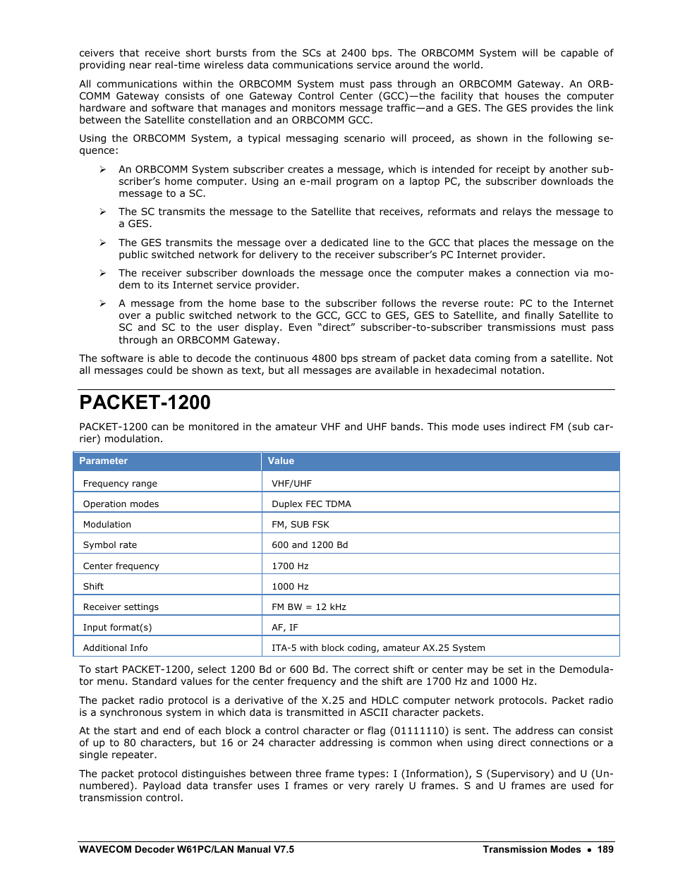 Packet-1200 | Wavecom W61PC V7.5.0 User Manual | Page 199 / 353