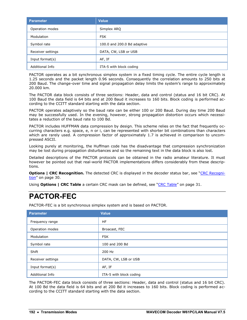 Pactor-fec | Wavecom W61PC V7.5.0 User Manual | Page 202 / 353