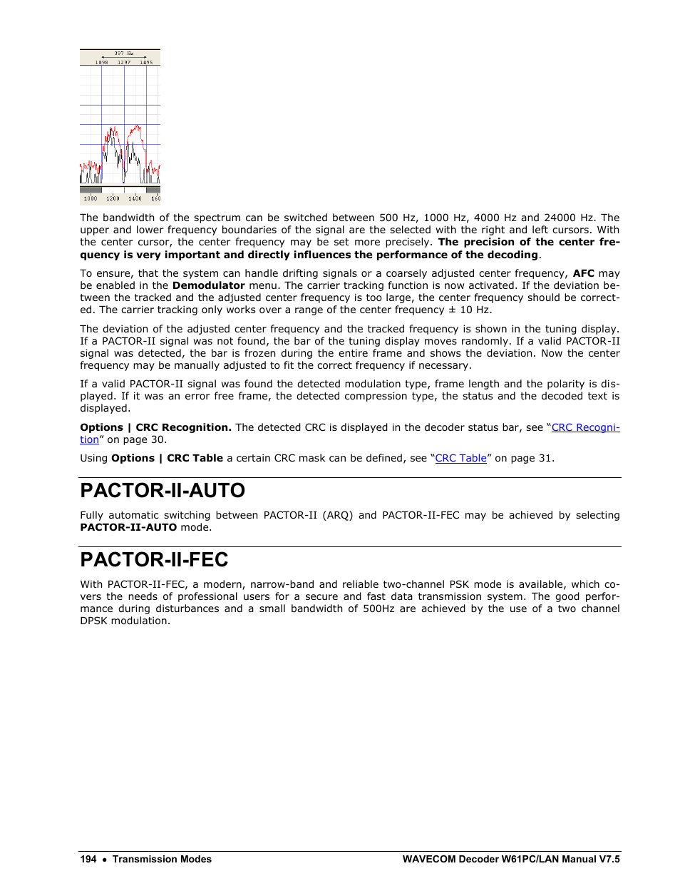 Pactor-ii-auto, Pactor-ii-fec | Wavecom W61PC V7.5.0 User Manual | Page 204 / 353