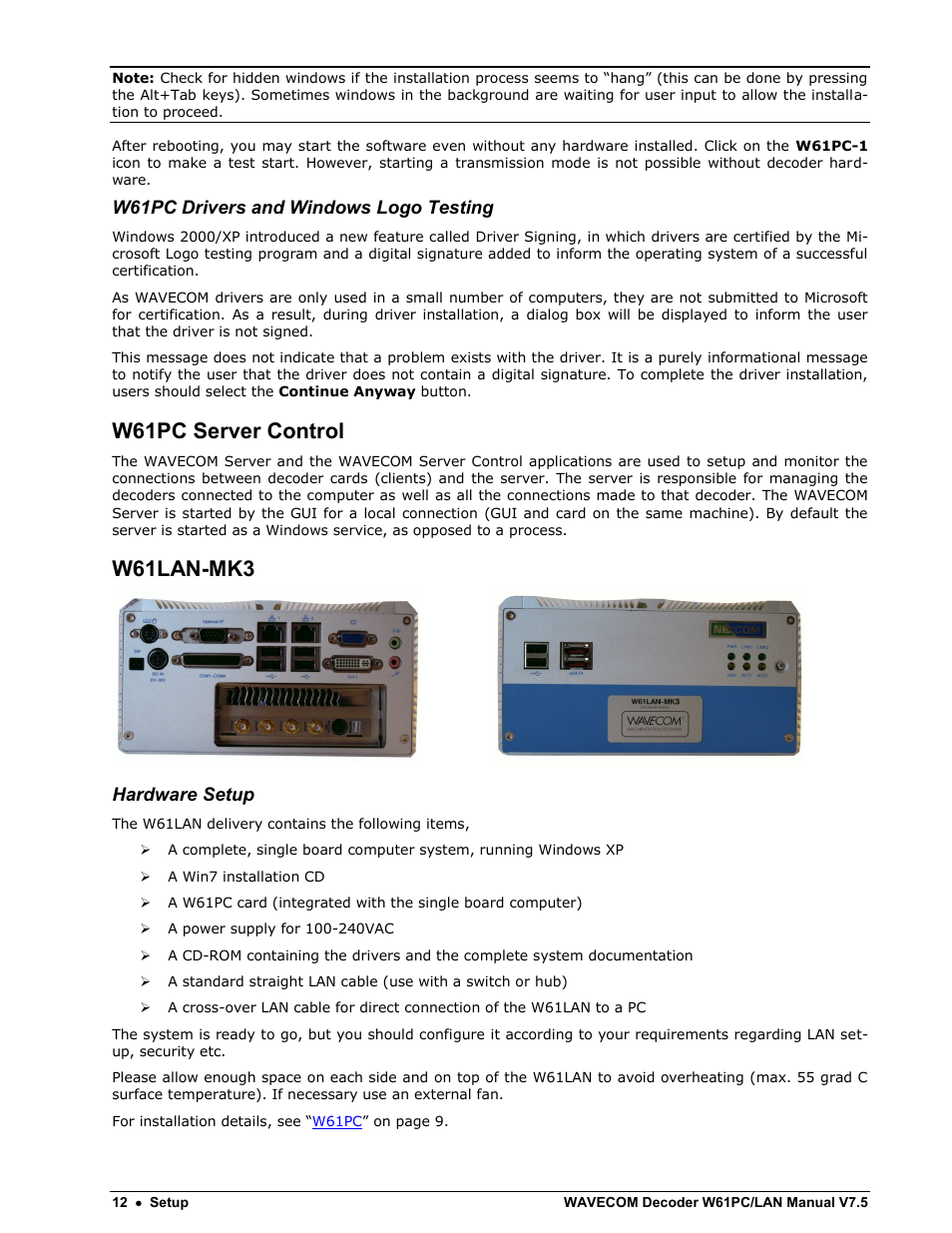 W61pc server control, W61lan-mk3 | Wavecom W61PC V7.5.0 User Manual | Page 22 / 353