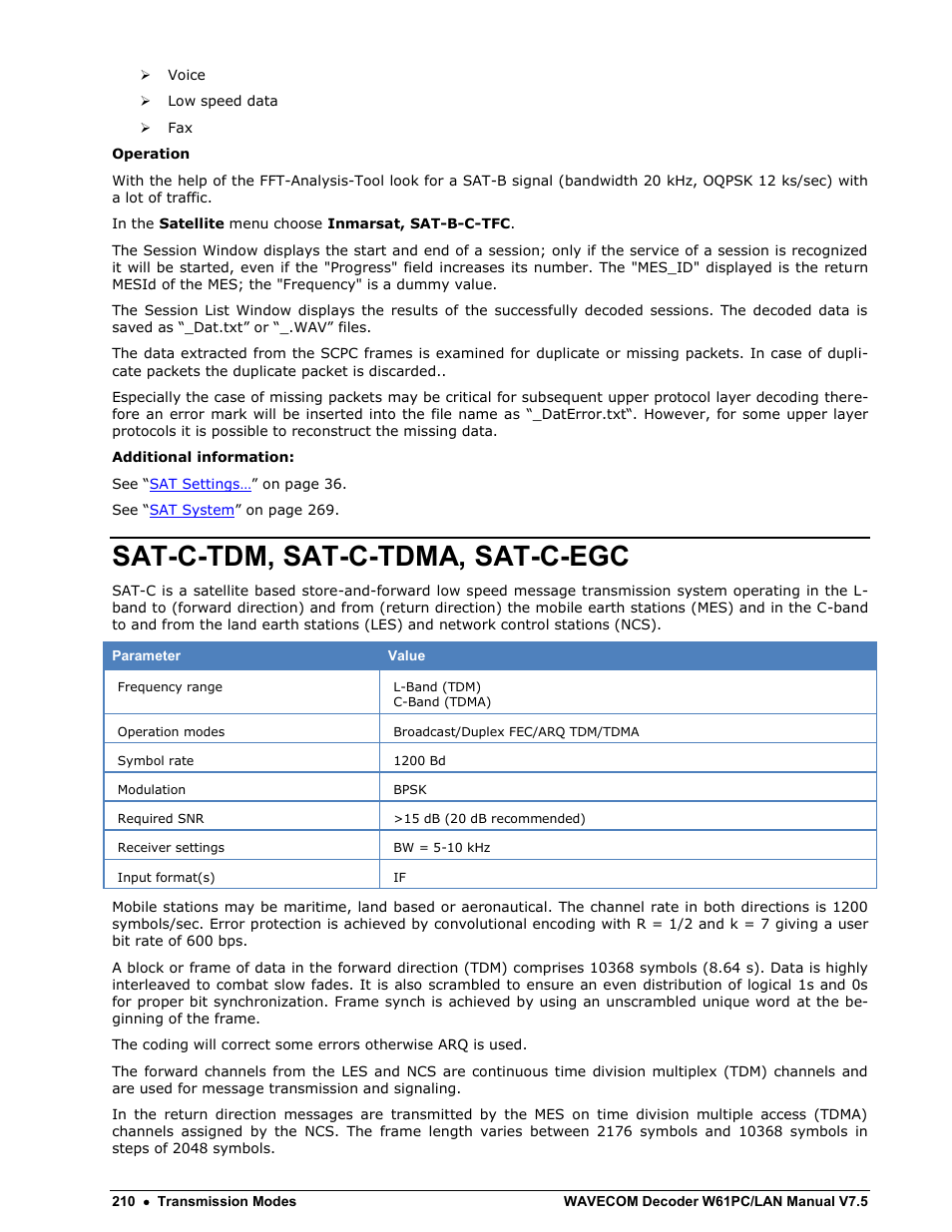 Sat-c-tdm, sat-c-tdma, sat-c-egc | Wavecom W61PC V7.5.0 User Manual | Page 220 / 353