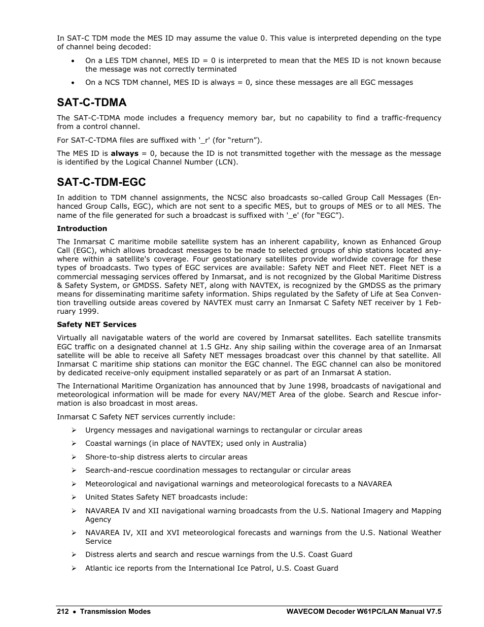 Sat-c-tdma, Sat-c-tdm-egc | Wavecom W61PC V7.5.0 User Manual | Page 222 / 353