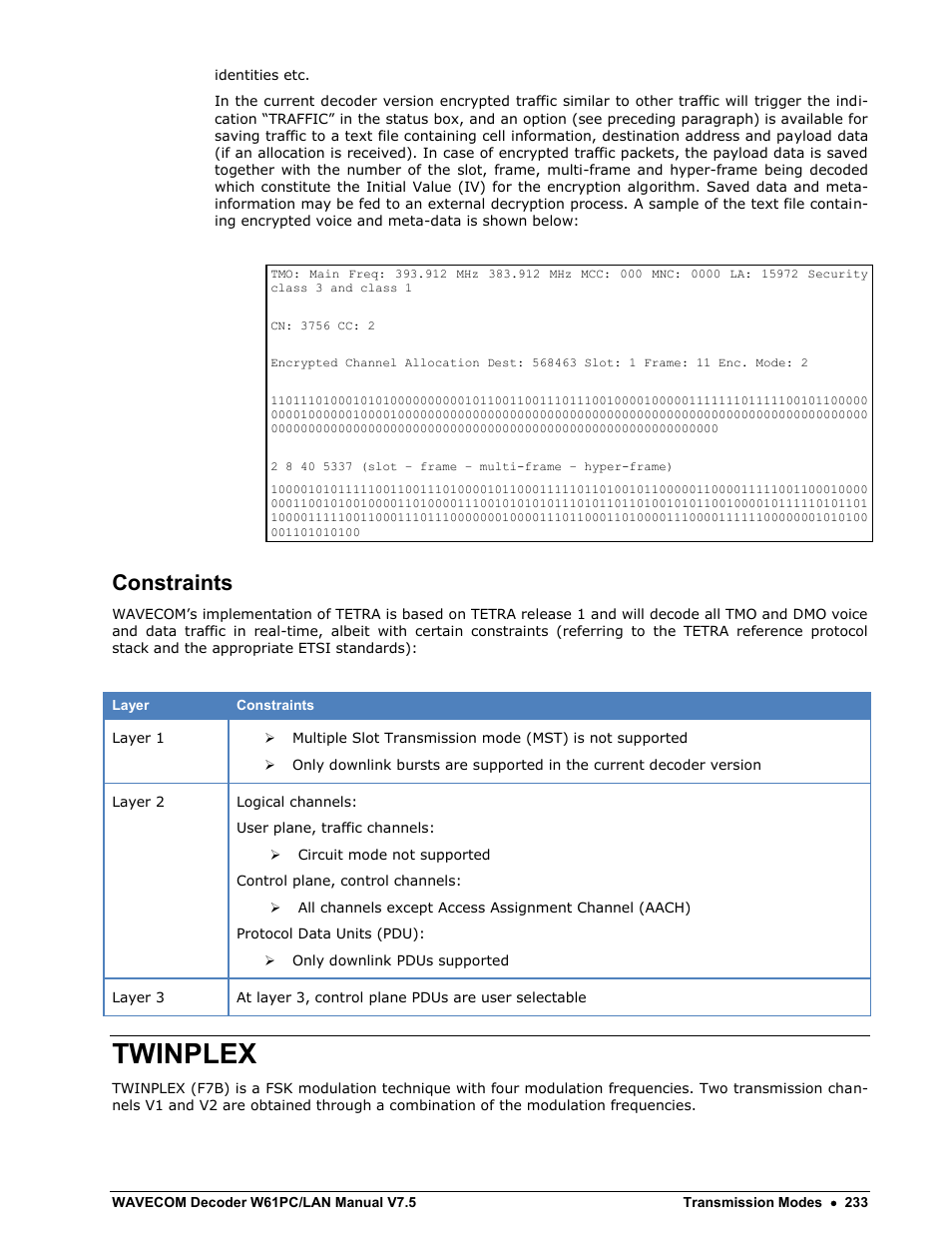 Constraints, Twinplex | Wavecom W61PC V7.5.0 User Manual | Page 243 / 353