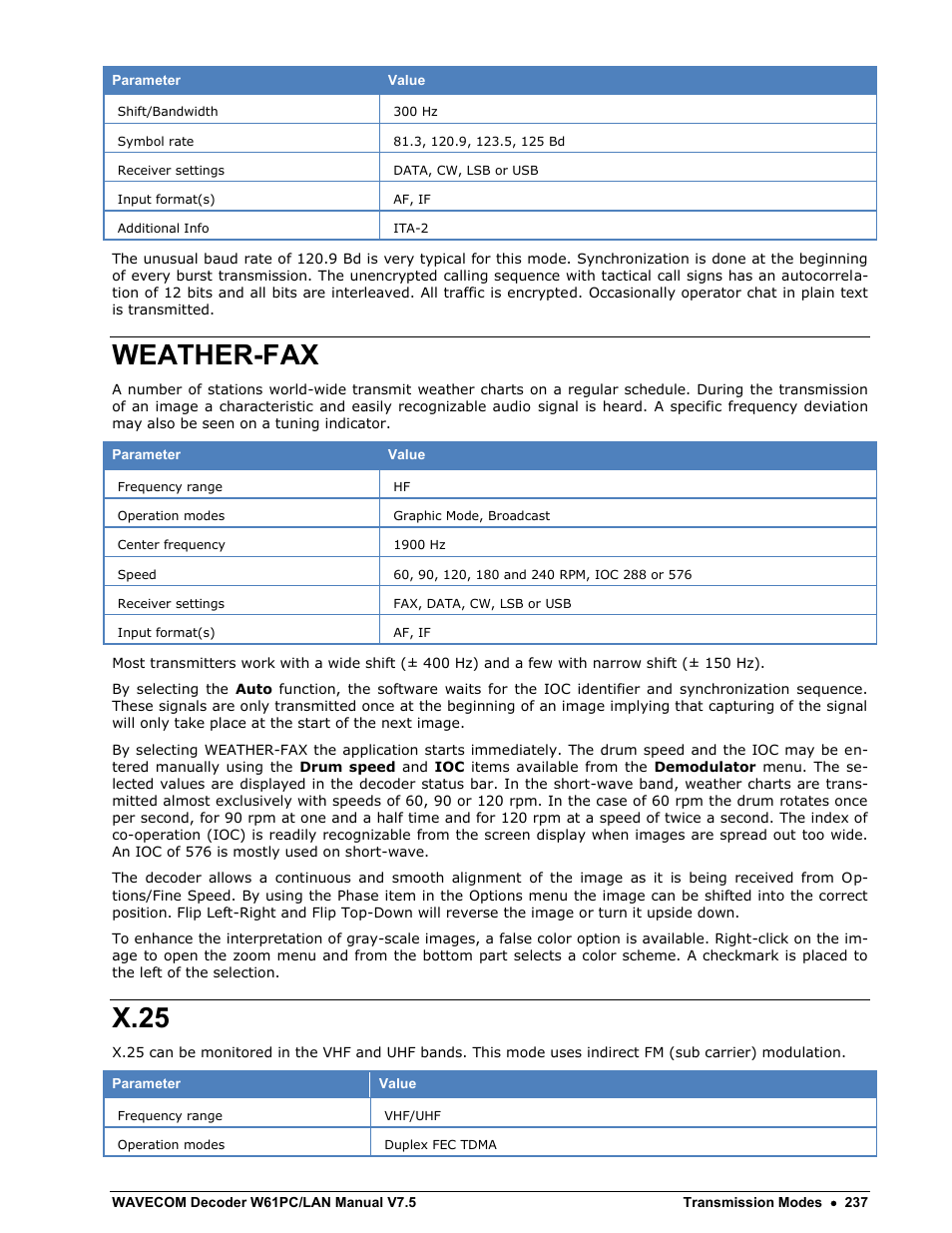 Weather-fax, X.25 | Wavecom W61PC V7.5.0 User Manual | Page 247 / 353