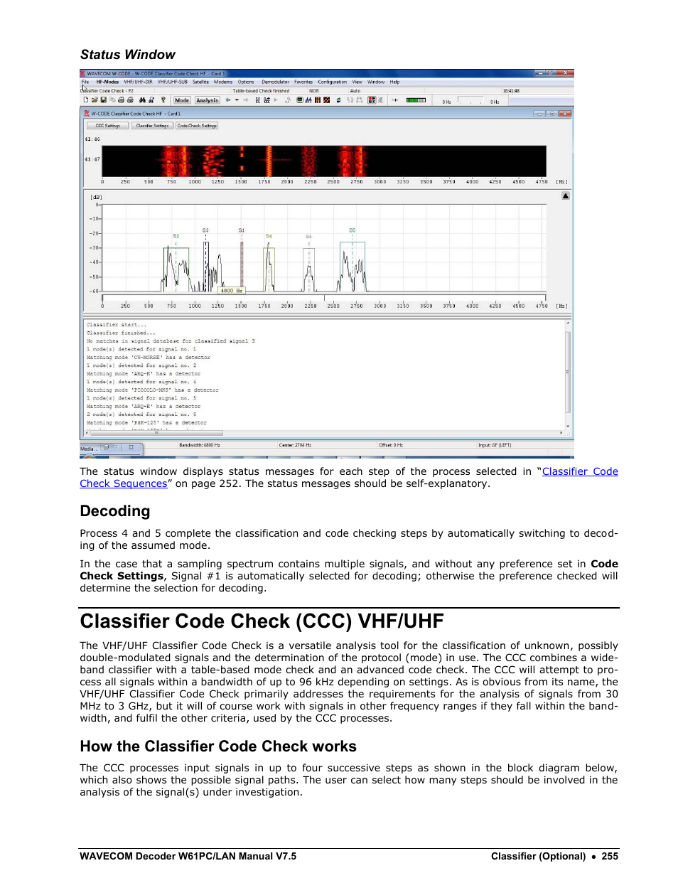 Decoding, Classifier code check (ccc) vhf/uhf, How the classifier code check works | Wavecom W61PC V7.5.0 User Manual | Page 265 / 353