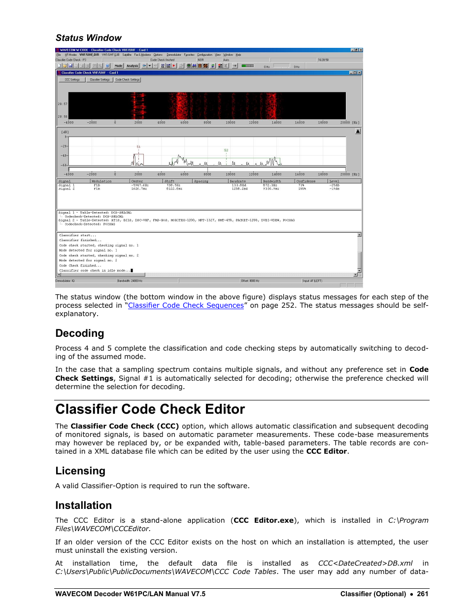 Decoding, Classifier code check editor, Licensing | Installation | Wavecom W61PC V7.5.0 User Manual | Page 271 / 353