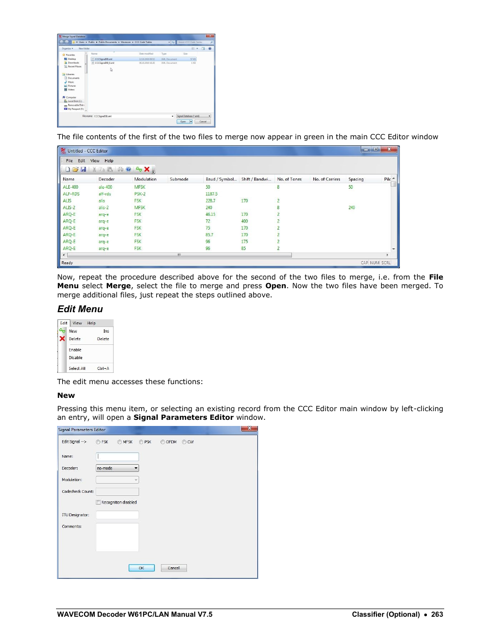 Edit menu | Wavecom W61PC V7.5.0 User Manual | Page 273 / 353