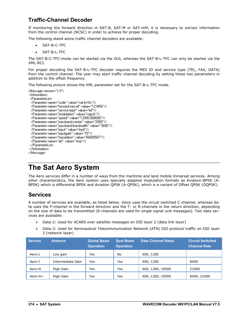 Traffic-channel decoder, The sat aero system, Services | Wavecom W61PC V7.5.0 User Manual | Page 284 / 353