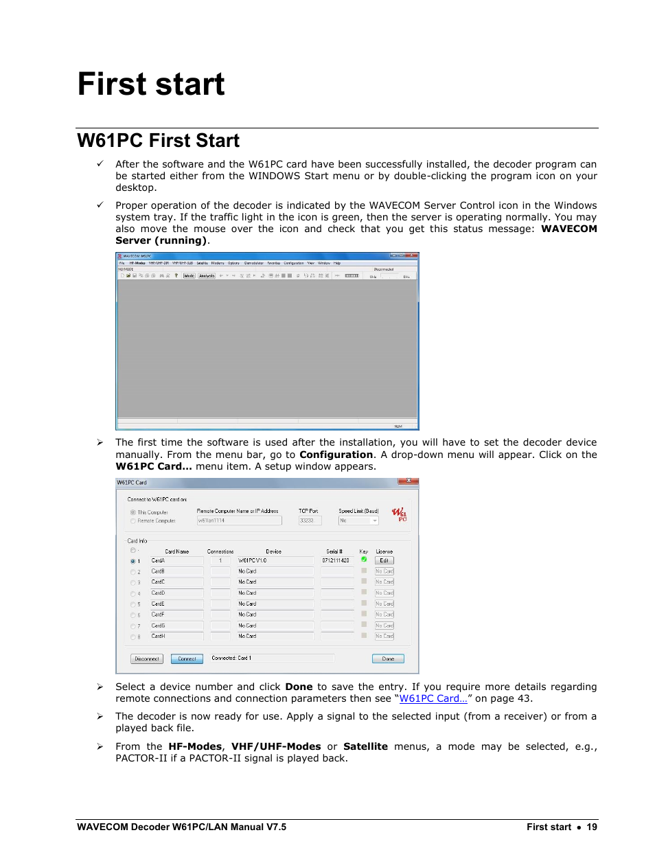 First start, W61pc first start | Wavecom W61PC V7.5.0 User Manual | Page 29 / 353