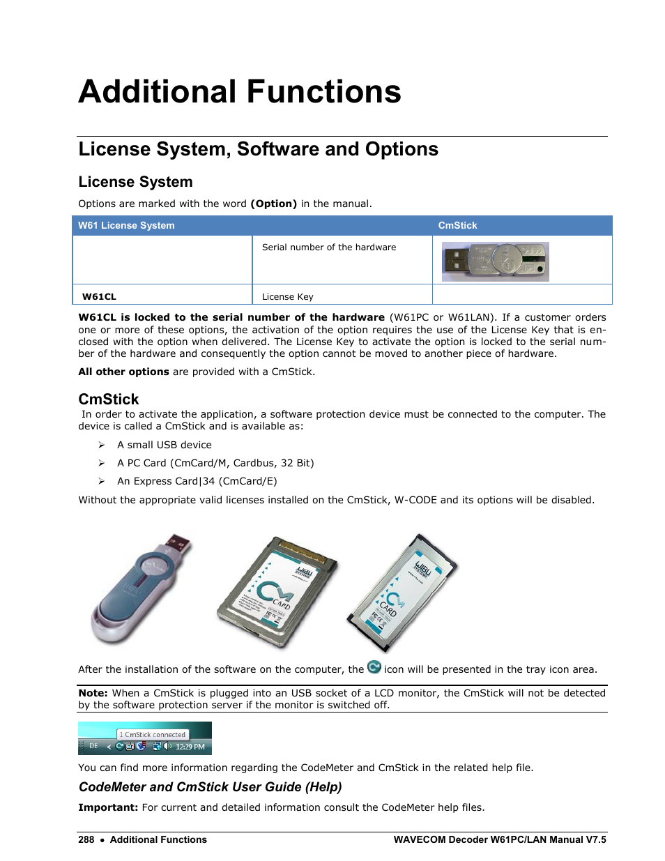 Additional functions, License system, software and options, License system | Cmstick | Wavecom W61PC V7.5.0 User Manual | Page 298 / 353