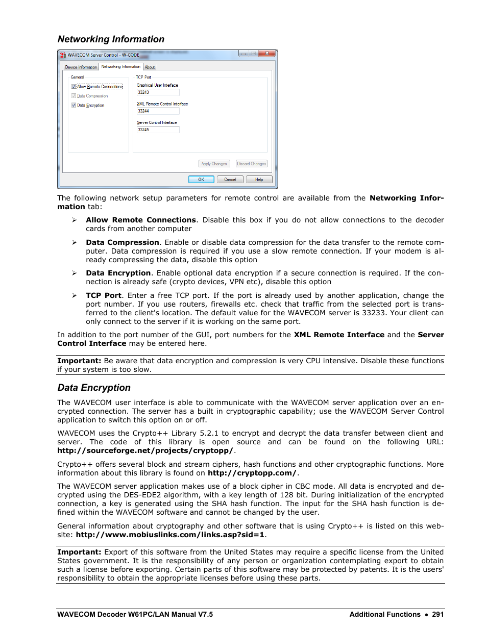 Networking information, Data encryption | Wavecom W61PC V7.5.0 User Manual | Page 301 / 353