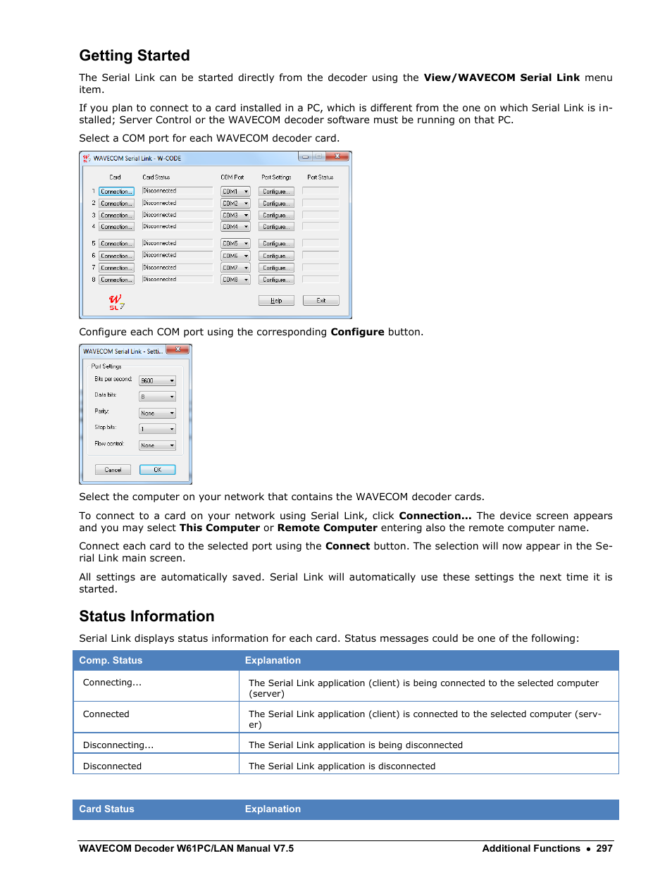 Getting started, Status information | Wavecom W61PC V7.5.0 User Manual | Page 307 / 353