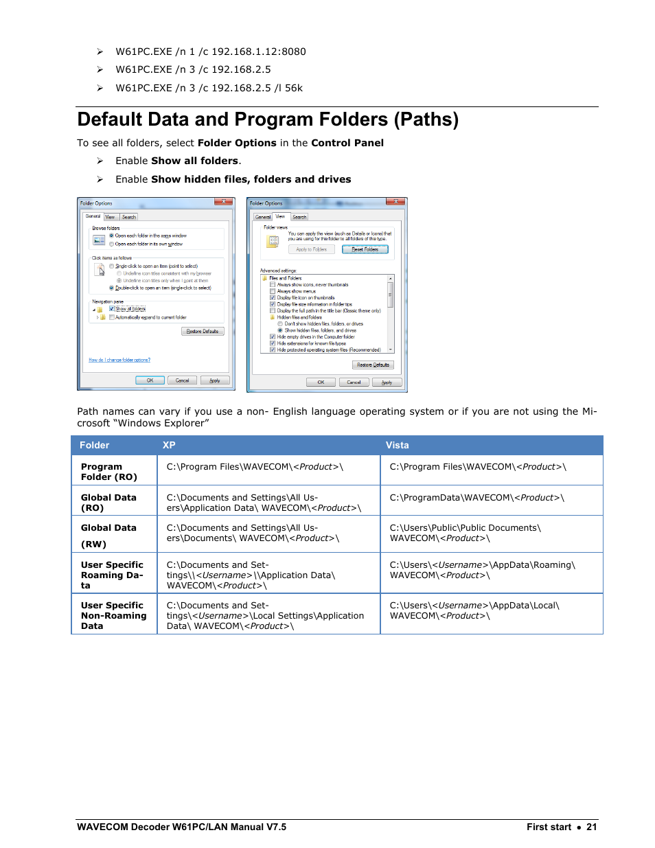 Default data and program folders (paths) | Wavecom W61PC V7.5.0 User Manual | Page 31 / 353