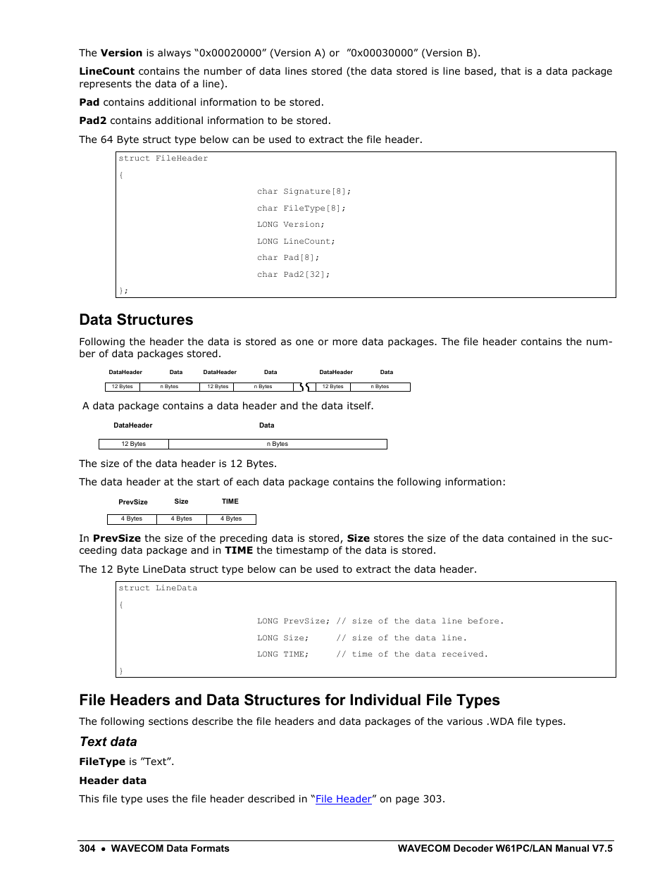 Data structures, Text data | Wavecom W61PC V7.5.0 User Manual | Page 314 / 353