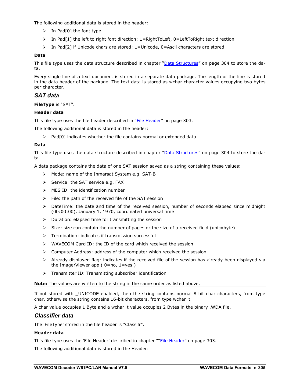 Sat data, Classifier data | Wavecom W61PC V7.5.0 User Manual | Page 315 / 353