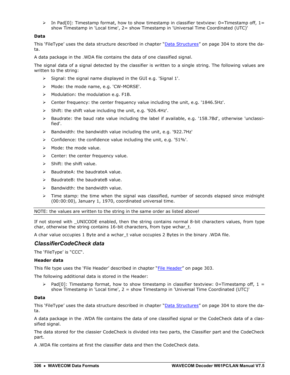 Classifiercodecheck data | Wavecom W61PC V7.5.0 User Manual | Page 316 / 353