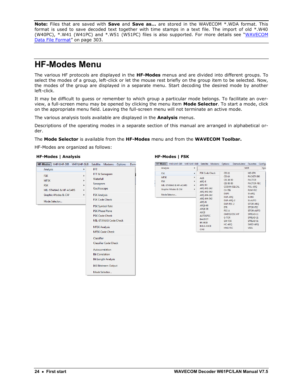 Hf-modes menu | Wavecom W61PC V7.5.0 User Manual | Page 34 / 353