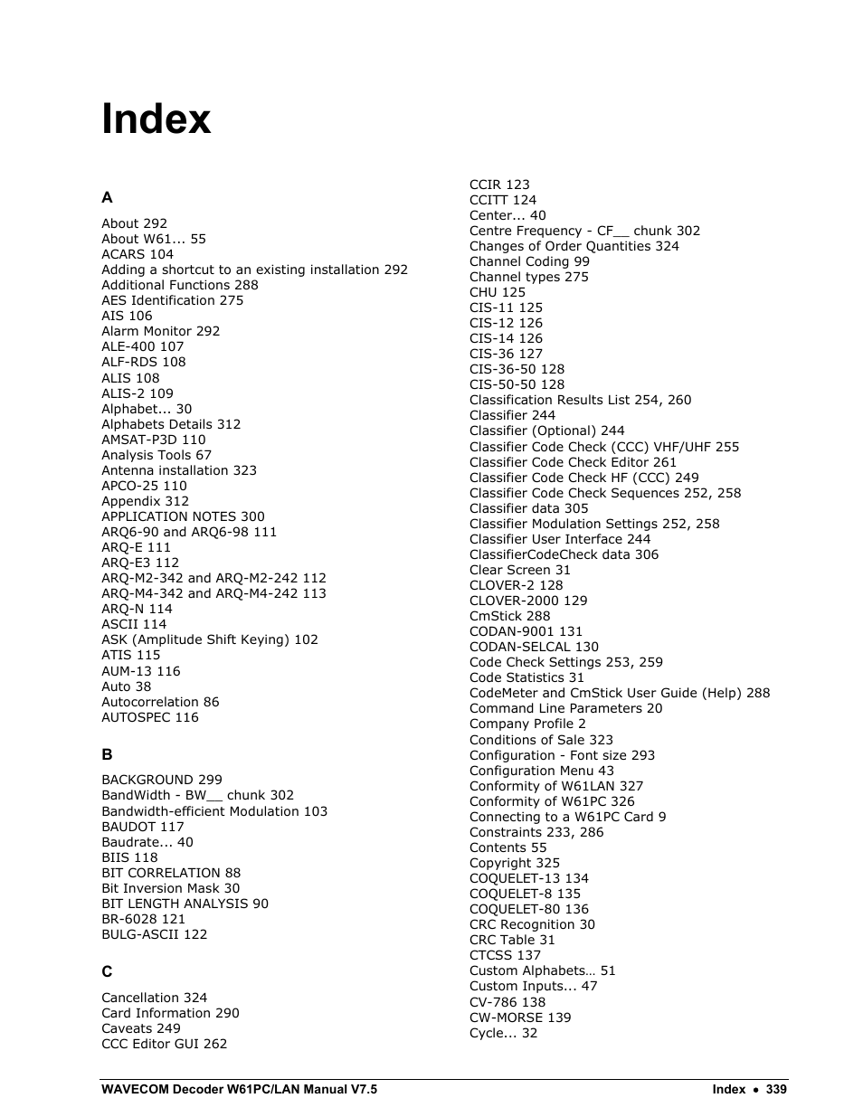 Index | Wavecom W61PC V7.5.0 User Manual | Page 349 / 353