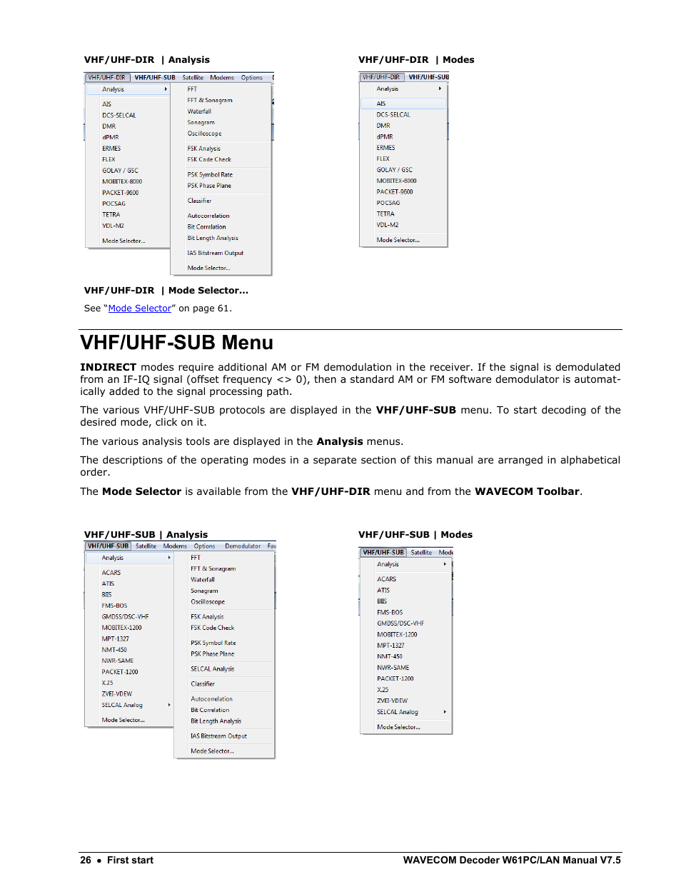 Vhf/uhf-sub menu | Wavecom W61PC V7.5.0 User Manual | Page 36 / 353