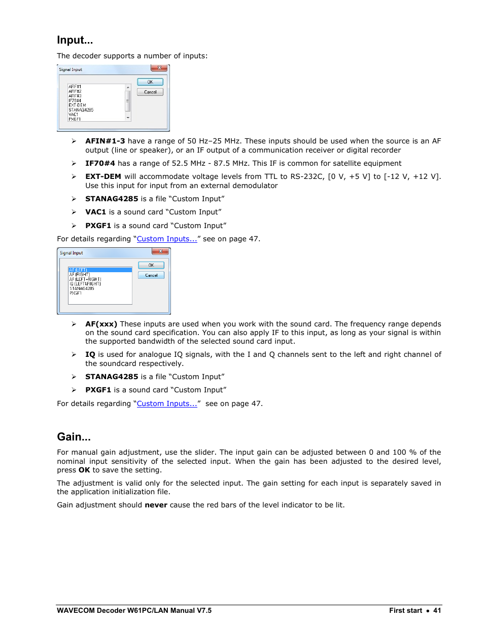 Input, Gain | Wavecom W61PC V7.5.0 User Manual | Page 51 / 353