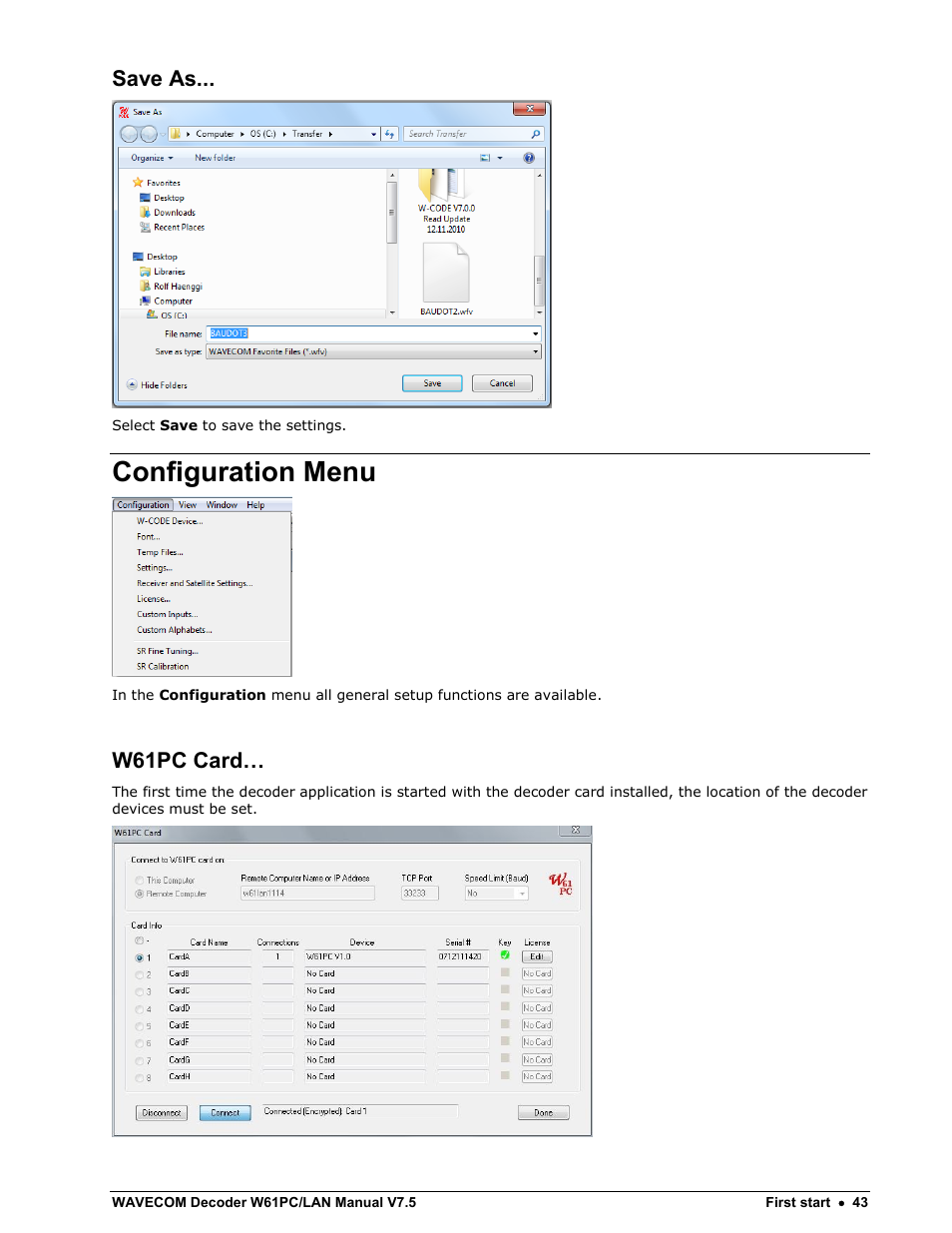 Save as, Configuration menu, W61pc card | Wavecom W61PC V7.5.0 User Manual | Page 53 / 353
