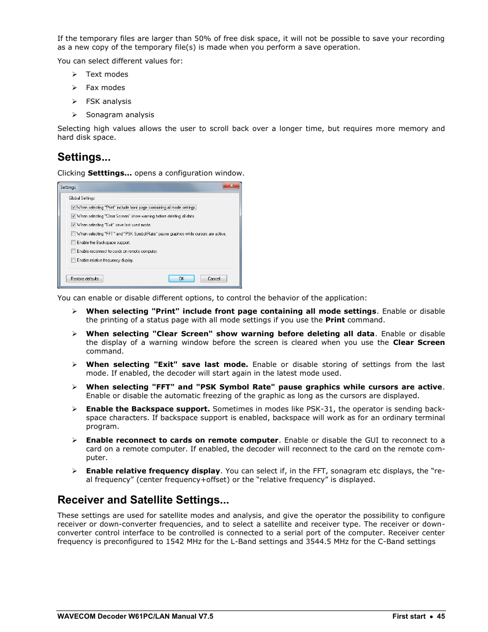 Settings, Receiver and satellite settings | Wavecom W61PC V7.5.0 User Manual | Page 55 / 353