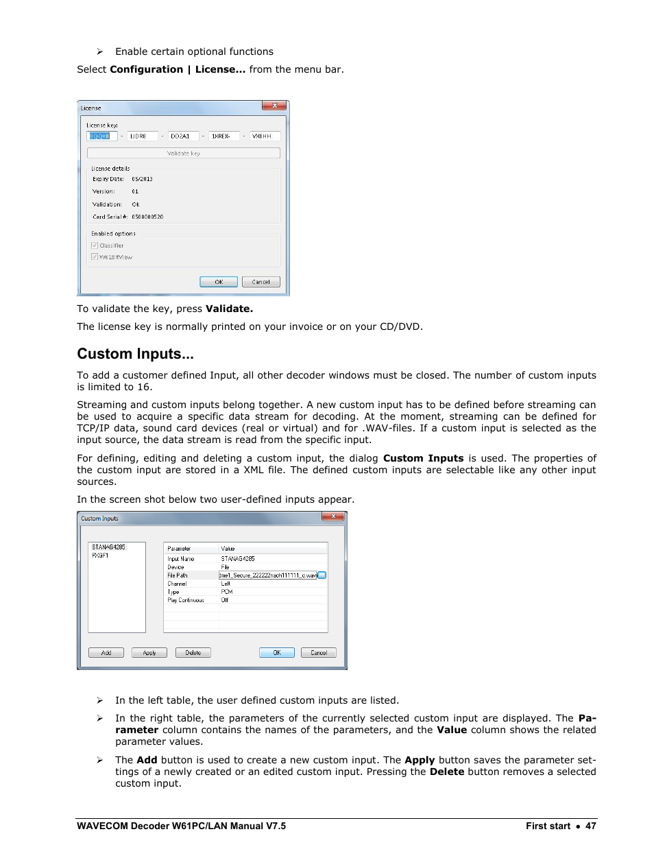 Custom inputs | Wavecom W61PC V7.5.0 User Manual | Page 57 / 353