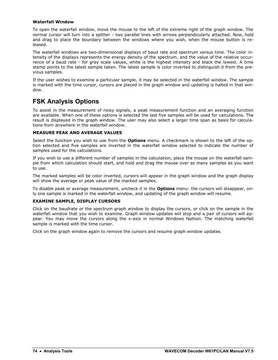 Fsk analysis options | Wavecom W61PC V7.5.0 User Manual | Page 84 / 353