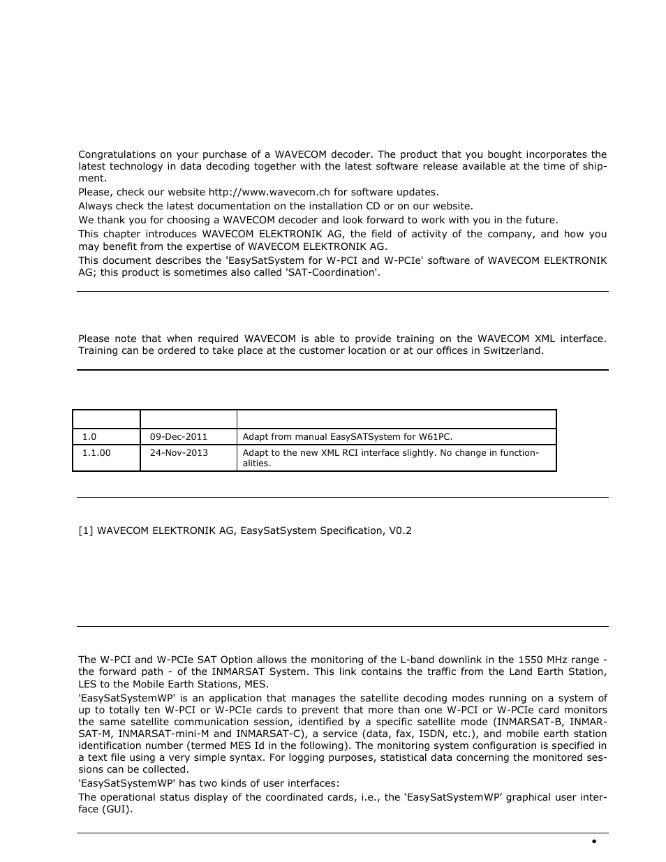 Welcome, Training, Revisions | References, System description, Introduction | Wavecom EasySatSystem (W-PCIe, W-PCI) V1.1.00 User Manual | Page 5 / 13