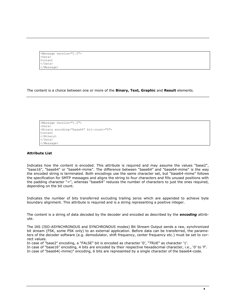 Data messages, Main data message tag, Data element | Binary data messages, Binary element | Wavecom W-RCI (Remote Control) V8.7.0 User Manual | Page 13 / 81