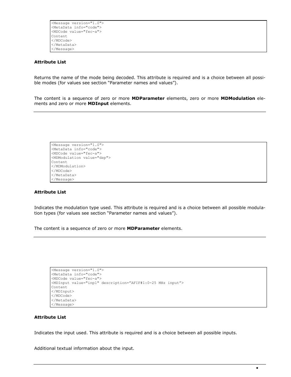 Mdmodulation message, Mdmodulation element, Mdinput message | Mdinput element | Wavecom W-RCI (Remote Control) V8.7.0 User Manual | Page 19 / 81