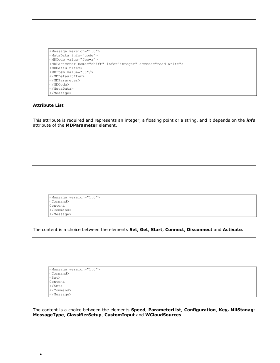 Mditem message, Mditem element, Command messages | Main command message, Command element, Set messages, Set element, Speed element | Wavecom W-RCI (Remote Control) V8.7.0 User Manual | Page 22 / 81
