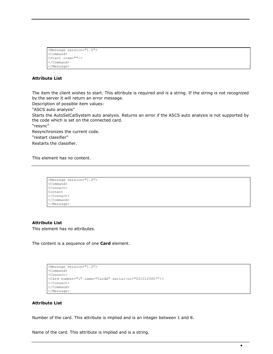 Start messages, Start element, Connect message | Connect element, Card element | Wavecom W-RCI (Remote Control) V8.7.0 User Manual | Page 31 / 81