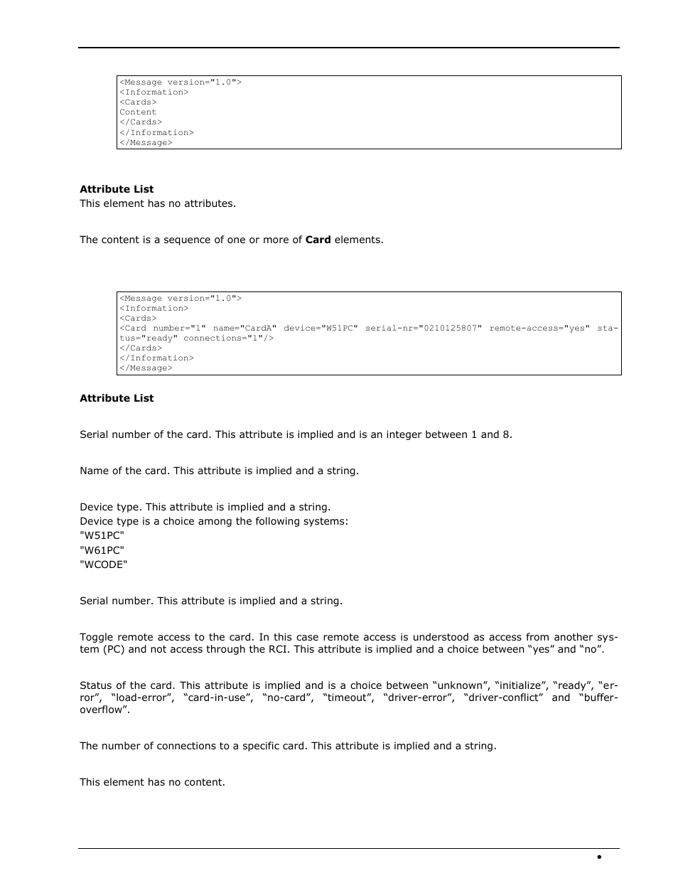 Cards message, Cards element, Card element | Wavecom W-RCI (Remote Control) V8.7.0 User Manual | Page 35 / 81