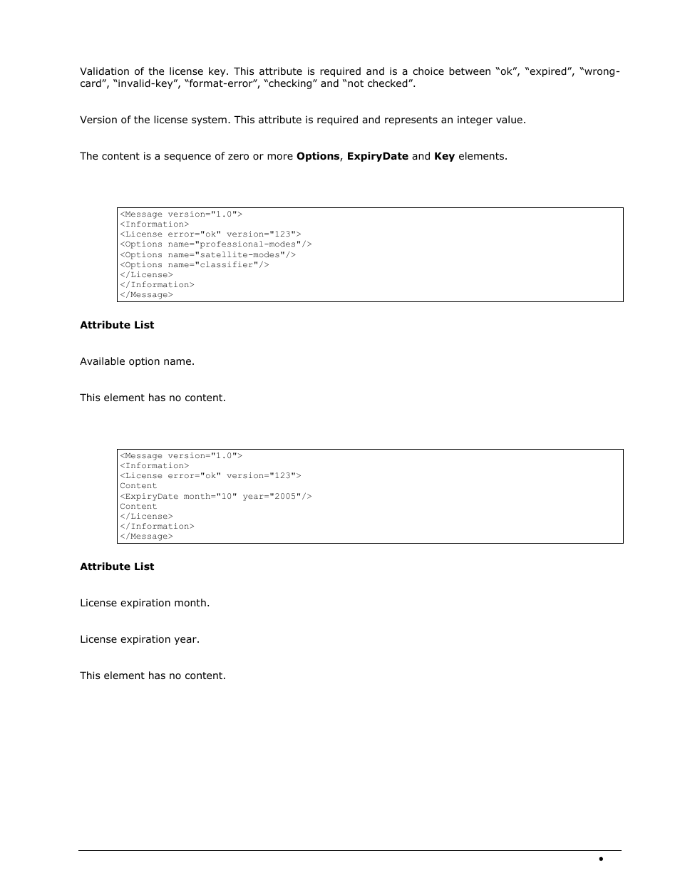 Options element, Expirydate element, Key element | Wavecom W-RCI (Remote Control) V8.7.0 User Manual | Page 37 / 81