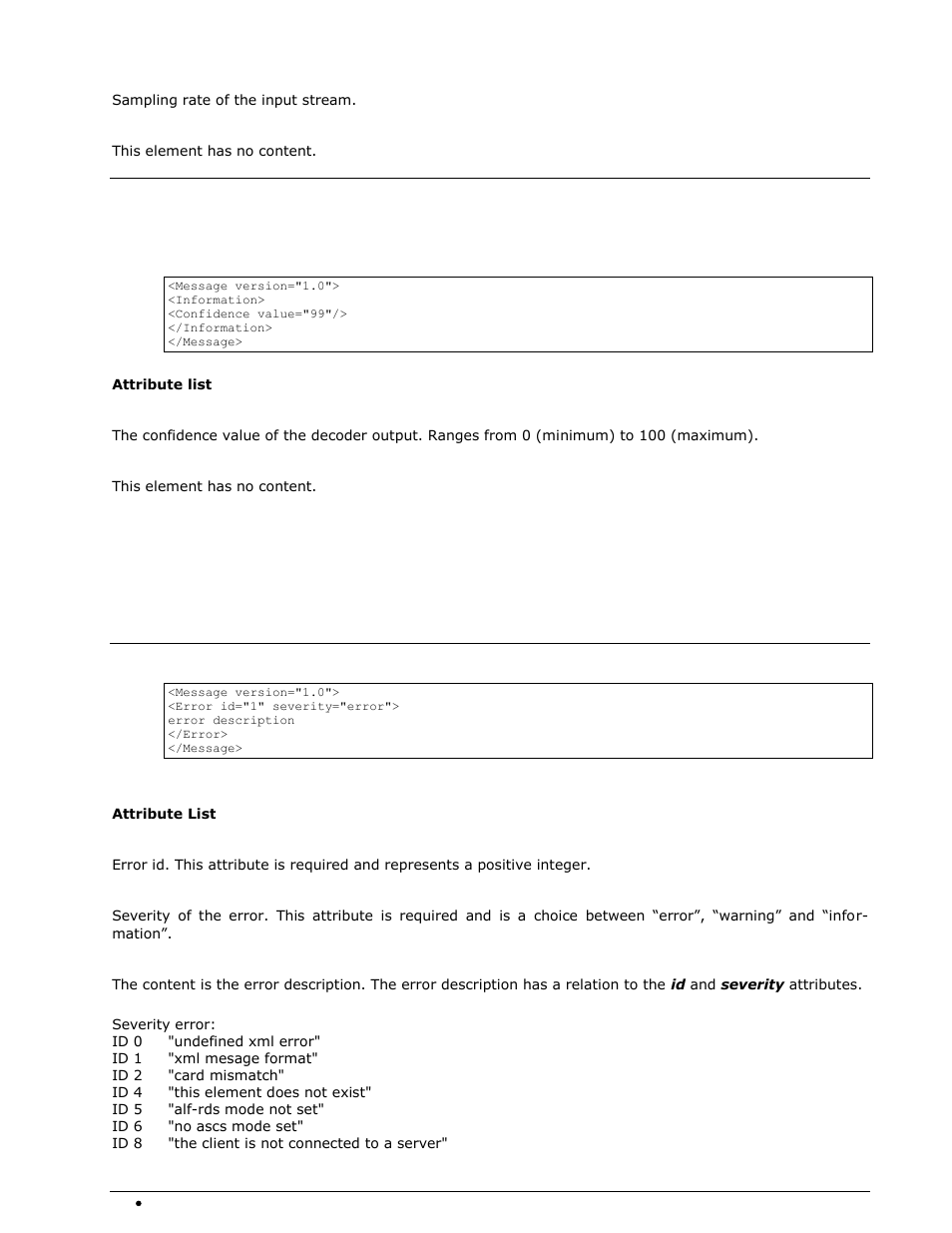 Confidence message, Confidence element, Error message | Error message tag, Error element | Wavecom W-RCI (Remote Control) V8.7.0 User Manual | Page 40 / 81