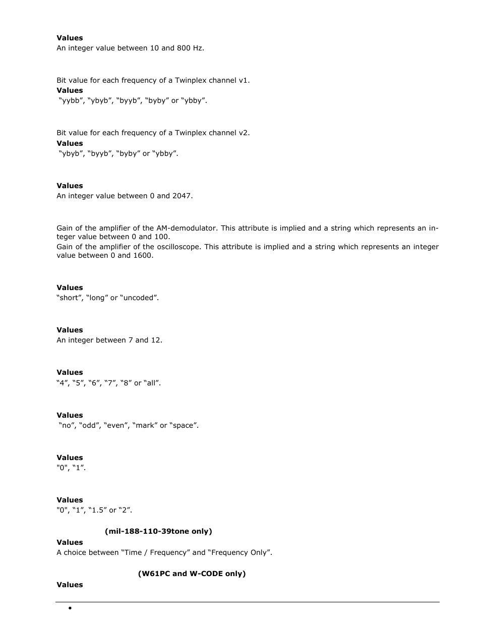 Twin-v1, Twin-v2, Am-offset | Am-gain, Data-interleaver, Data-blocksize, Dte-databits, Dte-parity, Dte-startbits, Dte-stopbits | Wavecom W-RCI (Remote Control) V8.7.0 User Manual | Page 54 / 81