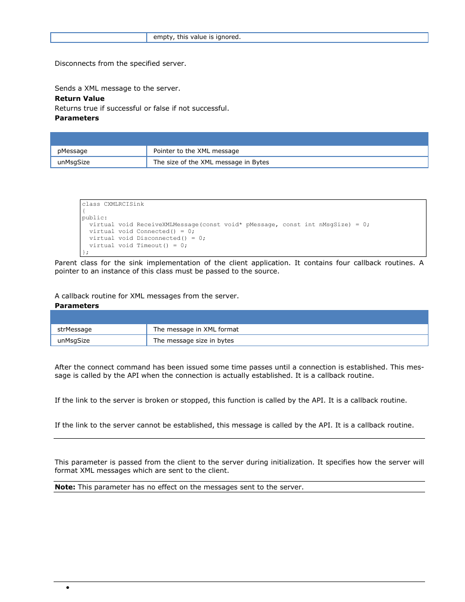 Sink, Xml message format, Xmlformatting | Wavecom W-RCI (Remote Control) V8.7.0 User Manual | Page 60 / 81