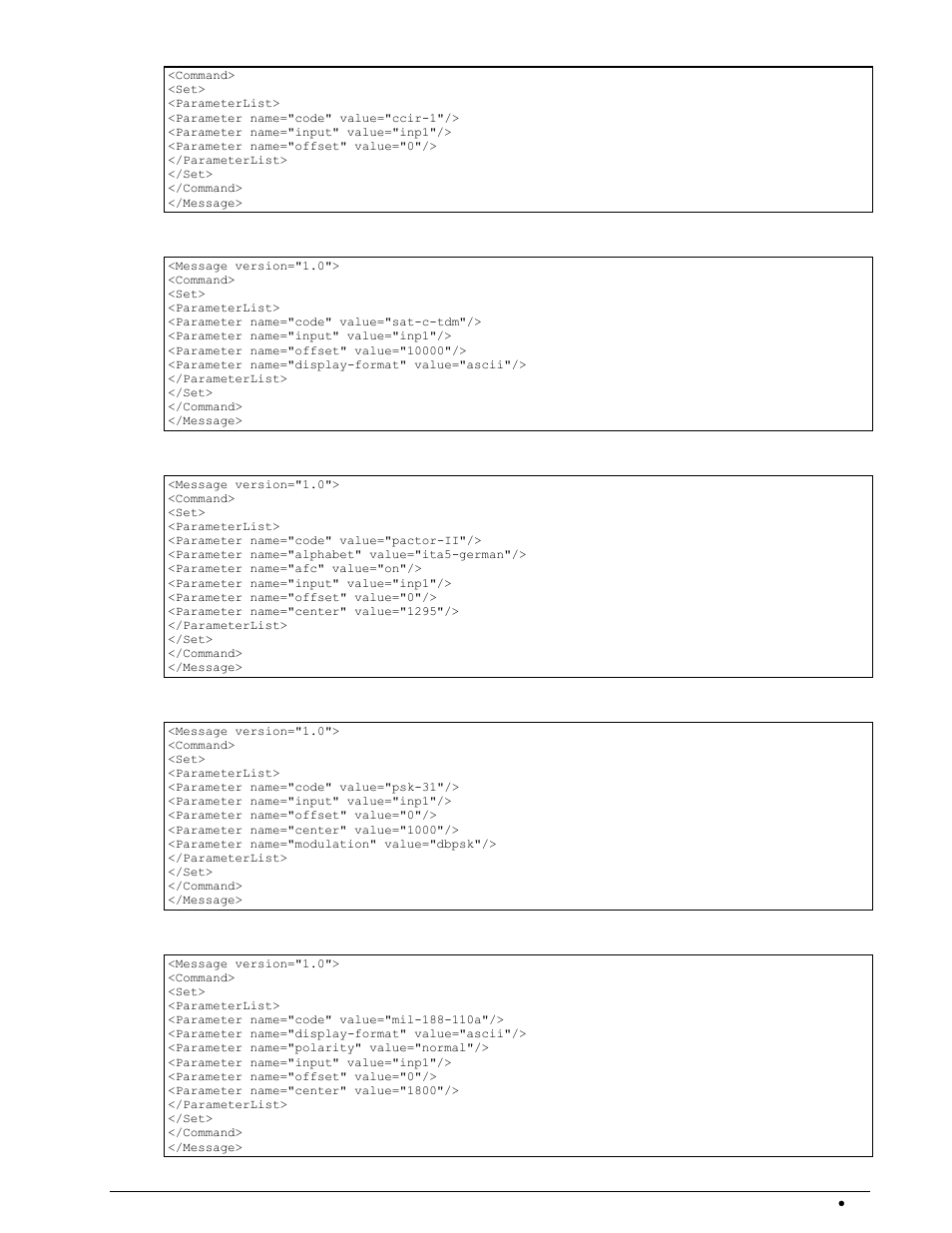 Set inmarsat-c-tdm, Set pactor-ii, Set psk-31 | Set mil-188-110a | Wavecom W-RCI (Remote Control) V8.7.0 User Manual | Page 69 / 81