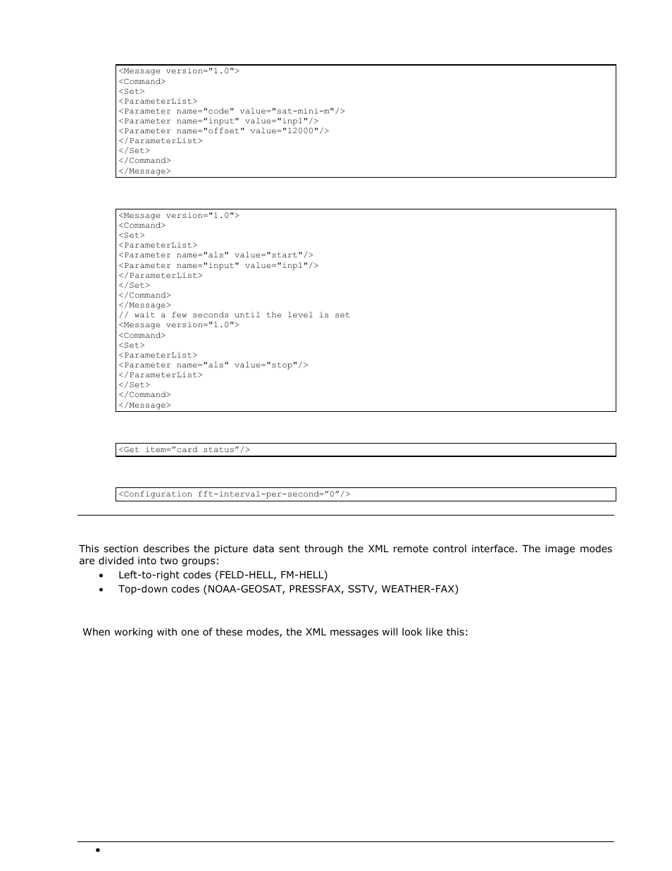 Set inmarsat-mini-m, Set als, Get status | Set ffts per second, Xml rci image modes, Left-to-right codes | Wavecom W-RCI (Remote Control) V8.7.0 User Manual | Page 70 / 81