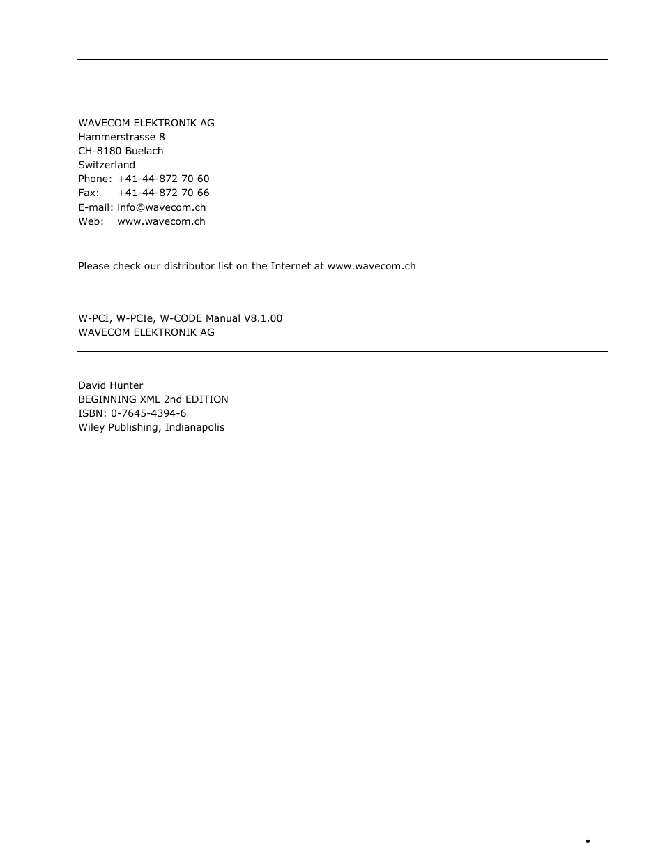 Manufacturer address, Manufacturer and international distribution, Wavecom distributor | Documentation, Literature | Wavecom W-RCI (Remote Control) V8.7.0 User Manual | Page 75 / 81