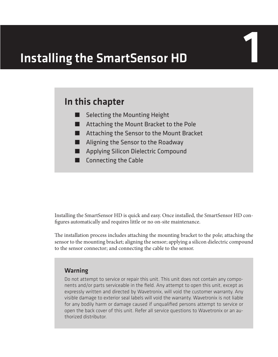 Installing the smartsensor hd | Wavetronix SmartSensor HD (101-0415) - User Guide User Manual | Page 12 / 89