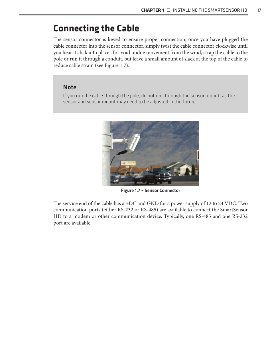 Connecting the cable | Wavetronix SmartSensor HD (101-0415) - User Guide User Manual | Page 18 / 89