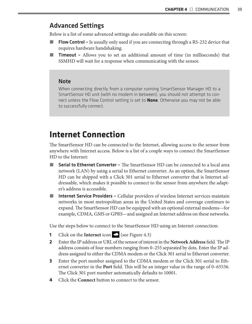 Internet connection, Advanced settings | Wavetronix SmartSensor HD (101-0415) - User Guide User Manual | Page 40 / 89