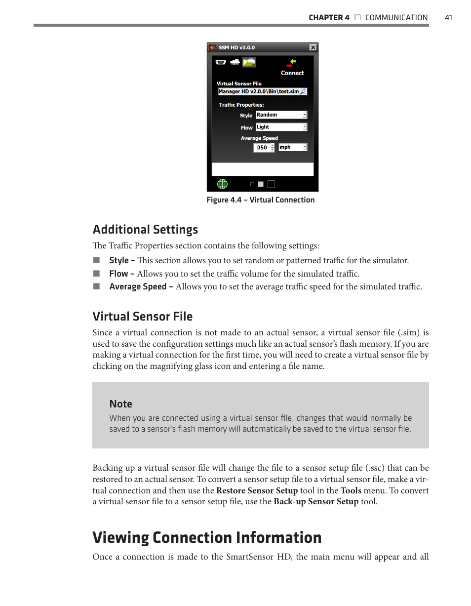 Viewing connection information, Additional settings, Virtual sensor file | Wavetronix SmartSensor HD (101-0415) - User Guide User Manual | Page 42 / 89